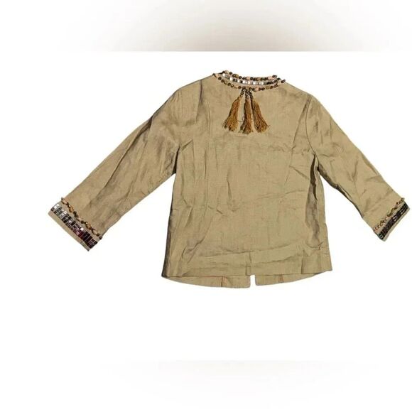 NWOT By Malene Birger BOHO Rita Khaki/Beige Bead Embellished jacket size 8 USA - Picture 3 of 10
